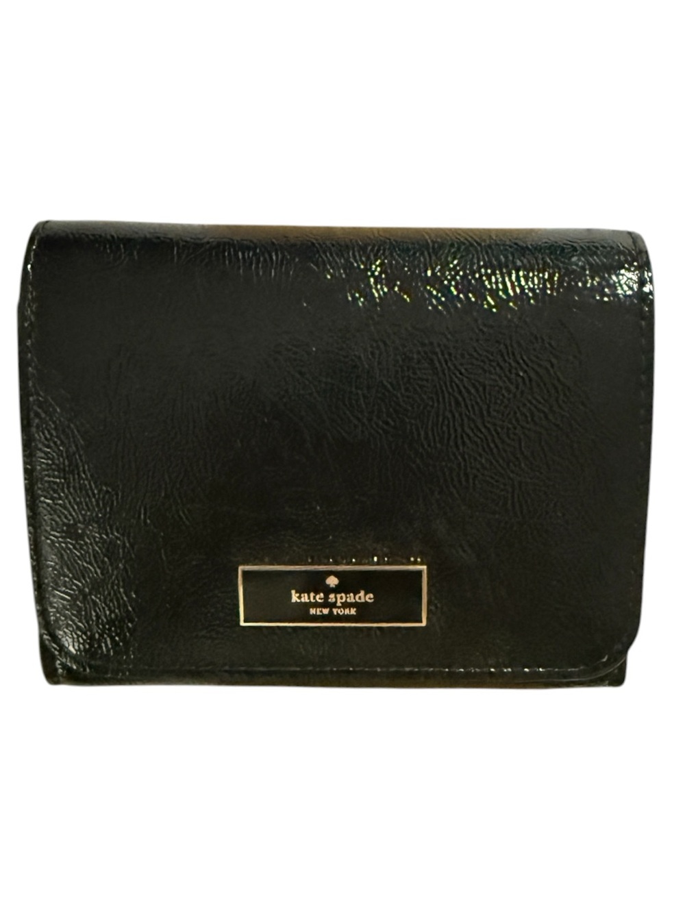 Kate Spade Bridget Crinkle Patent Small Zip Wallet Black NWT
